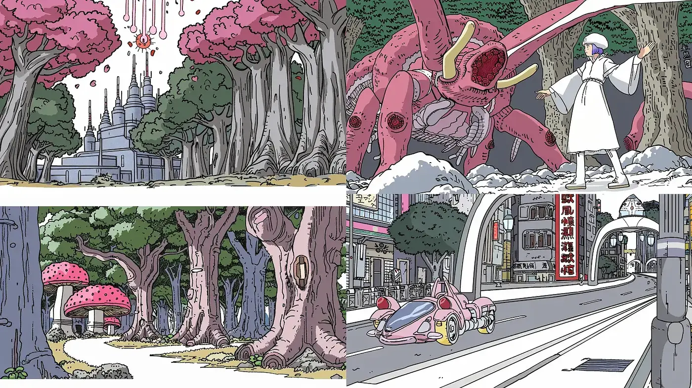 Vibrant and Whimsical Sci-Fi Fusion with Natural Elements - Midjourney sref style