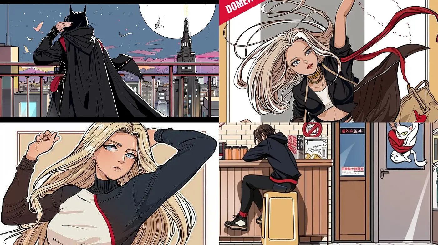 Dynamic Comic Book Panache: A Harmonious Mixture of Bright Tones and Urban Vigor - Midjourney sref style