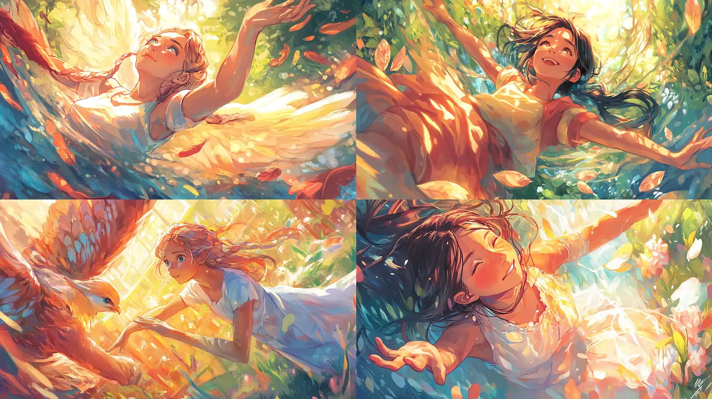 Sun-Dappled Dreamscape: A Whimsical Fusion of Light and Nature - Midjourney sref style