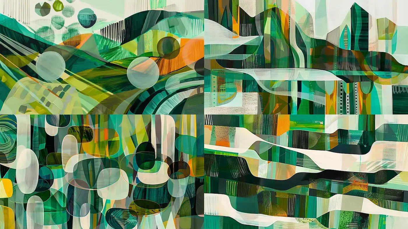 Vibrant Geometric Landscape with Abstract Elements - Midjourney sref style