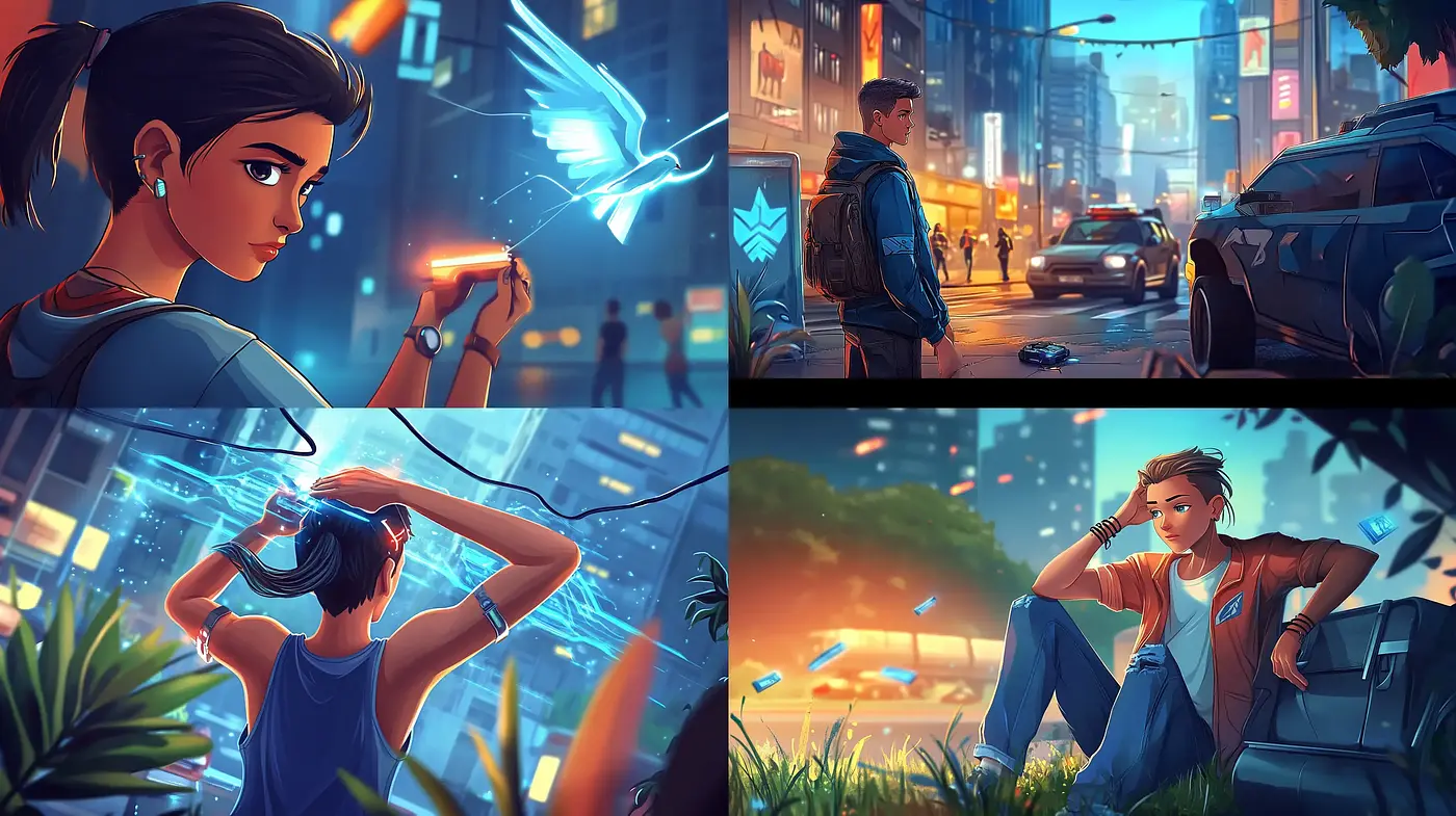 Futuristic Neon Dreamscape in Digital Illustration - Midjourney sref style