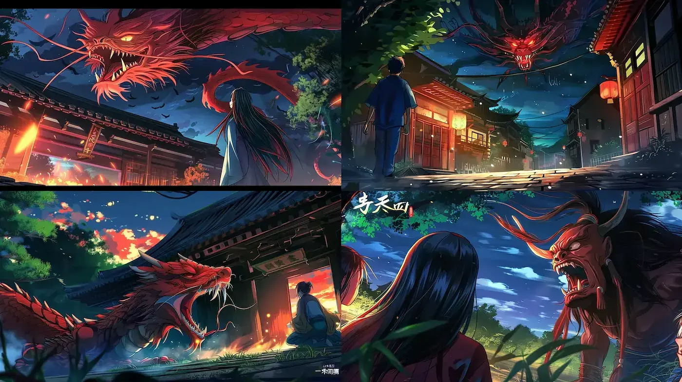 Enigmatic Nightscapes with Mystical Creatures and Intricate Details - Midjourney sref style