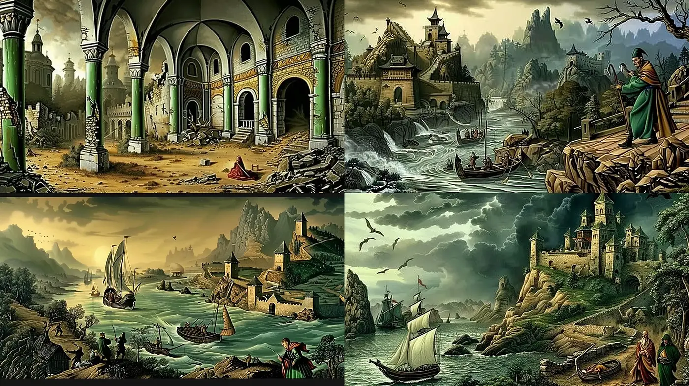 Ethereal Romanticism in Dreamlike Historical Landscapes - Midjourney sref style