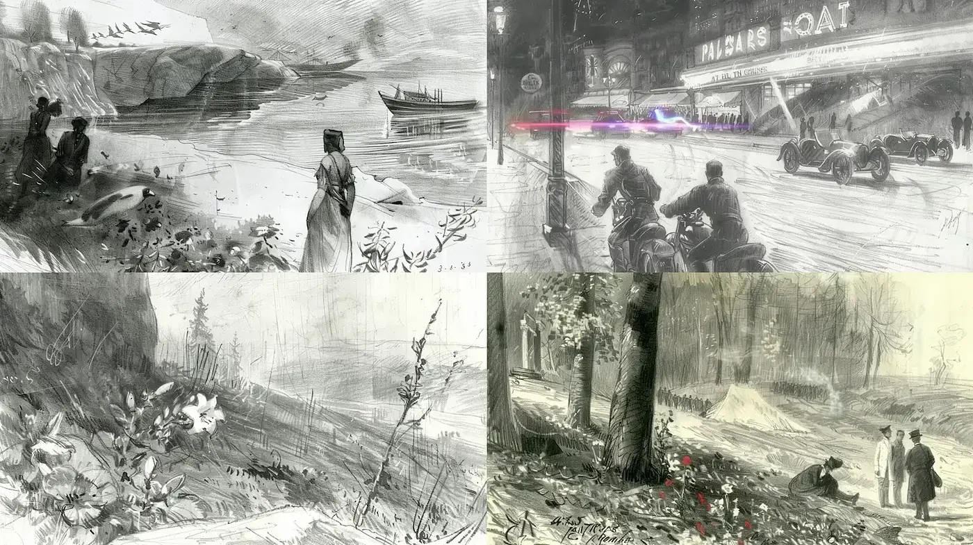 Unique Visual Cohesion in Artistic Styles with a Blend of Historical and Modern Elements - Midjourney sref style