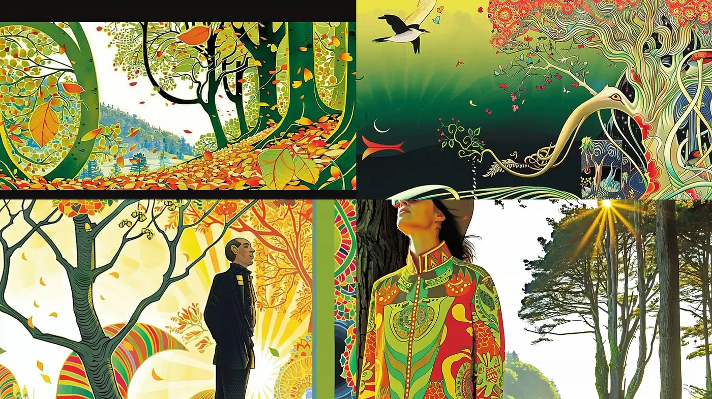 Kaleidoscopic Garden: A Synthesis of Nature and Psychedelia - Midjourney sref style