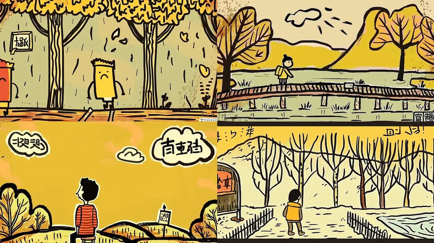 Whimsical Ink Pen Renderings with a Nostalgic Yellowed Paper Backdrop - Midjourney sref style