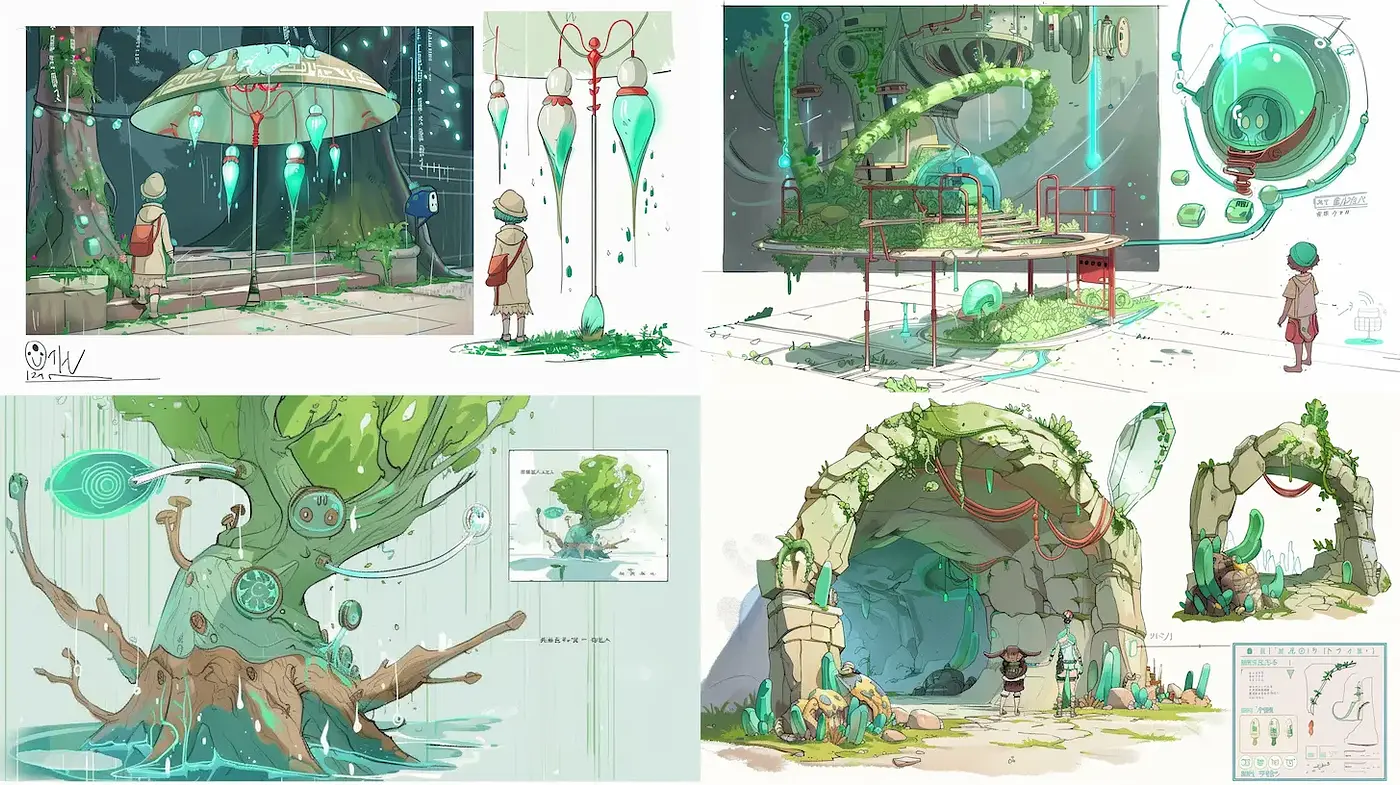 Whimsical and Ethereal Digital Concept Art with Playful Fantastical Elements - Midjourney sref style