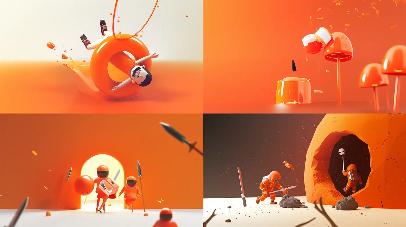 Surreal Orange Dreamscape with a Modernist Touch - Midjourney sref style