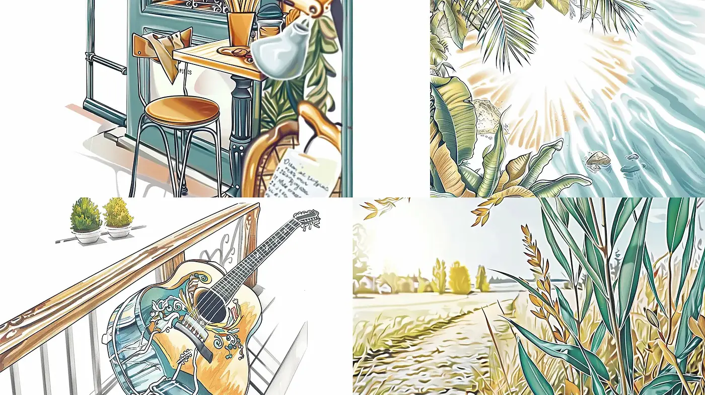 Bright and Playful Illustrative Style with Organic Elements - Midjourney sref style