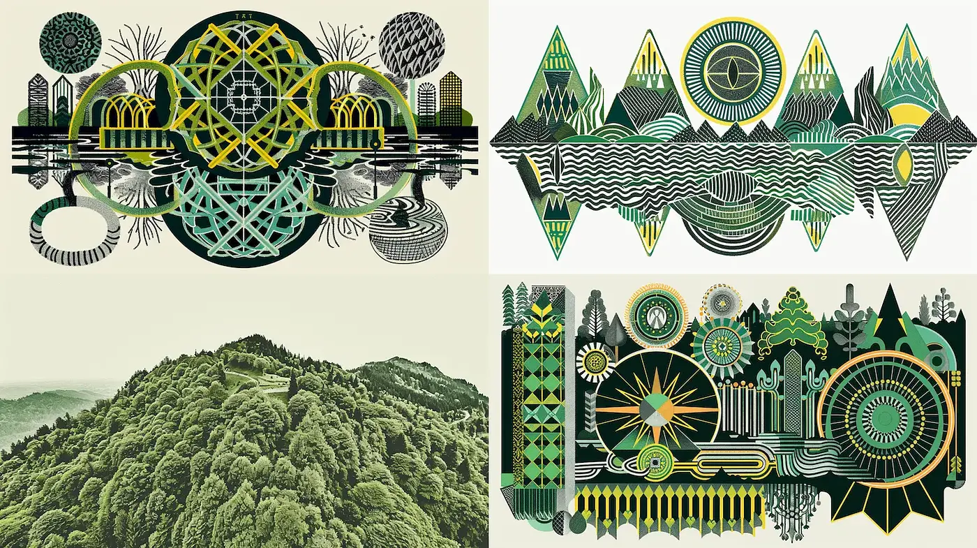 Geometric and Nature-inspired Design with a Retro Touch - Midjourney sref style