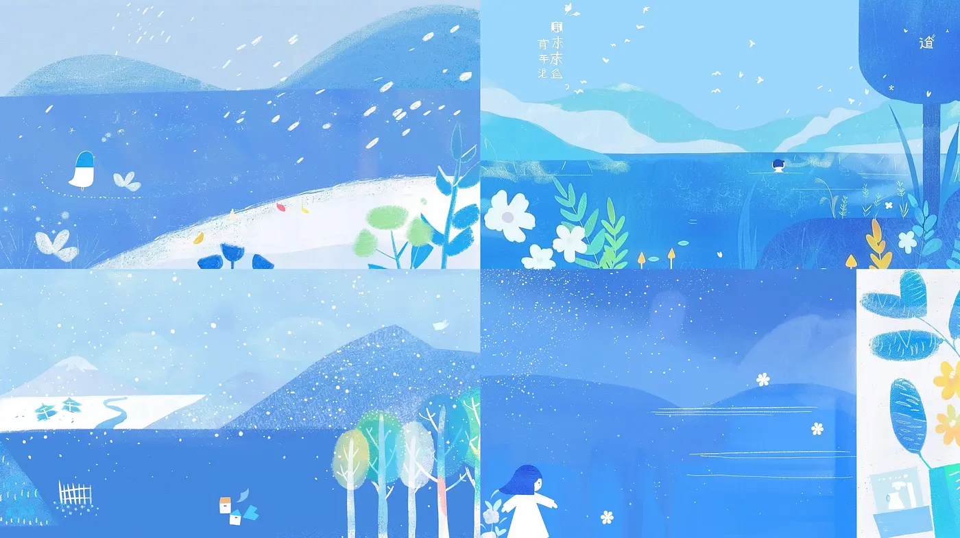 Serene Blue-Hued Dreamscape with Textural Harmony and Ethereal Overtones - Midjourney sref style