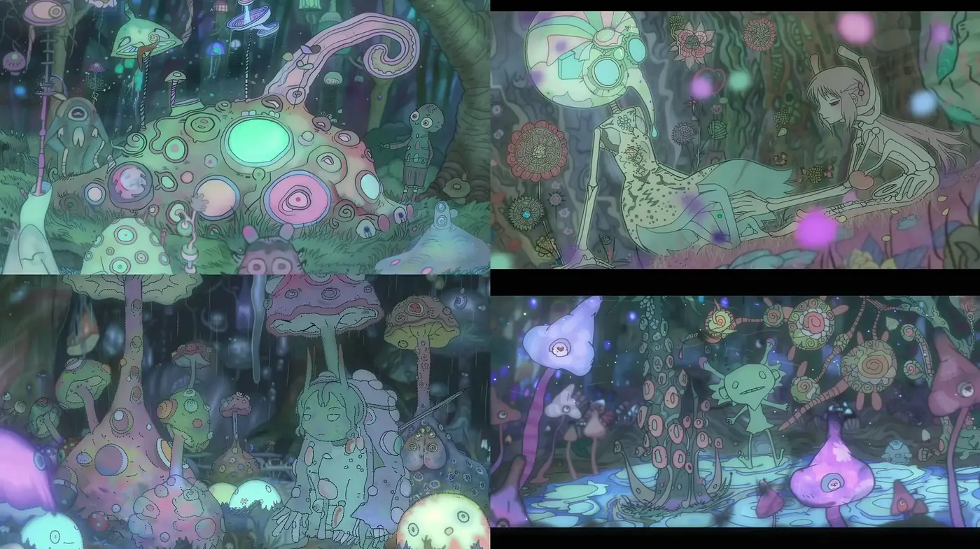 Ethereal Psychedelic Dreamscape Inspired by Fantastical Anime - Midjourney sref style
