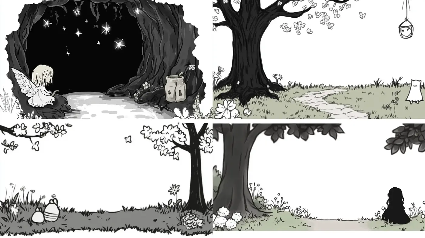 Monochromatic Storybook Tranquility - Midjourney sref style