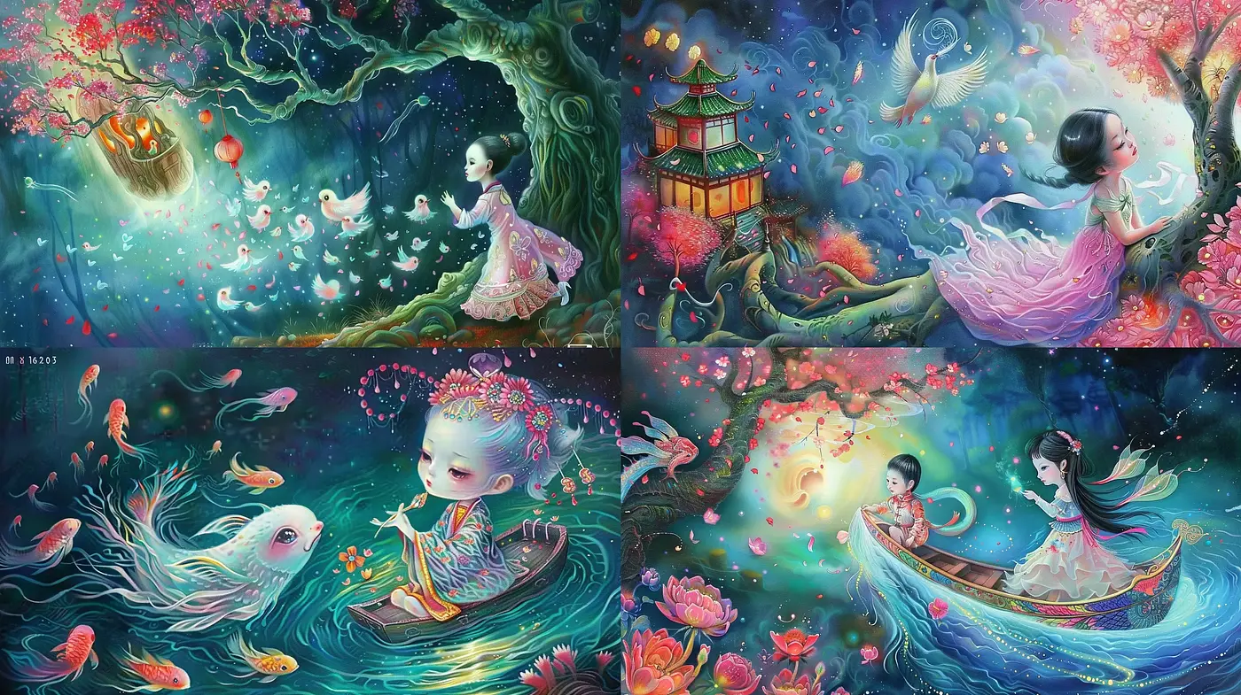 Enchanted Ethereal Dreamscape in Vivid Hues - Midjourney sref style