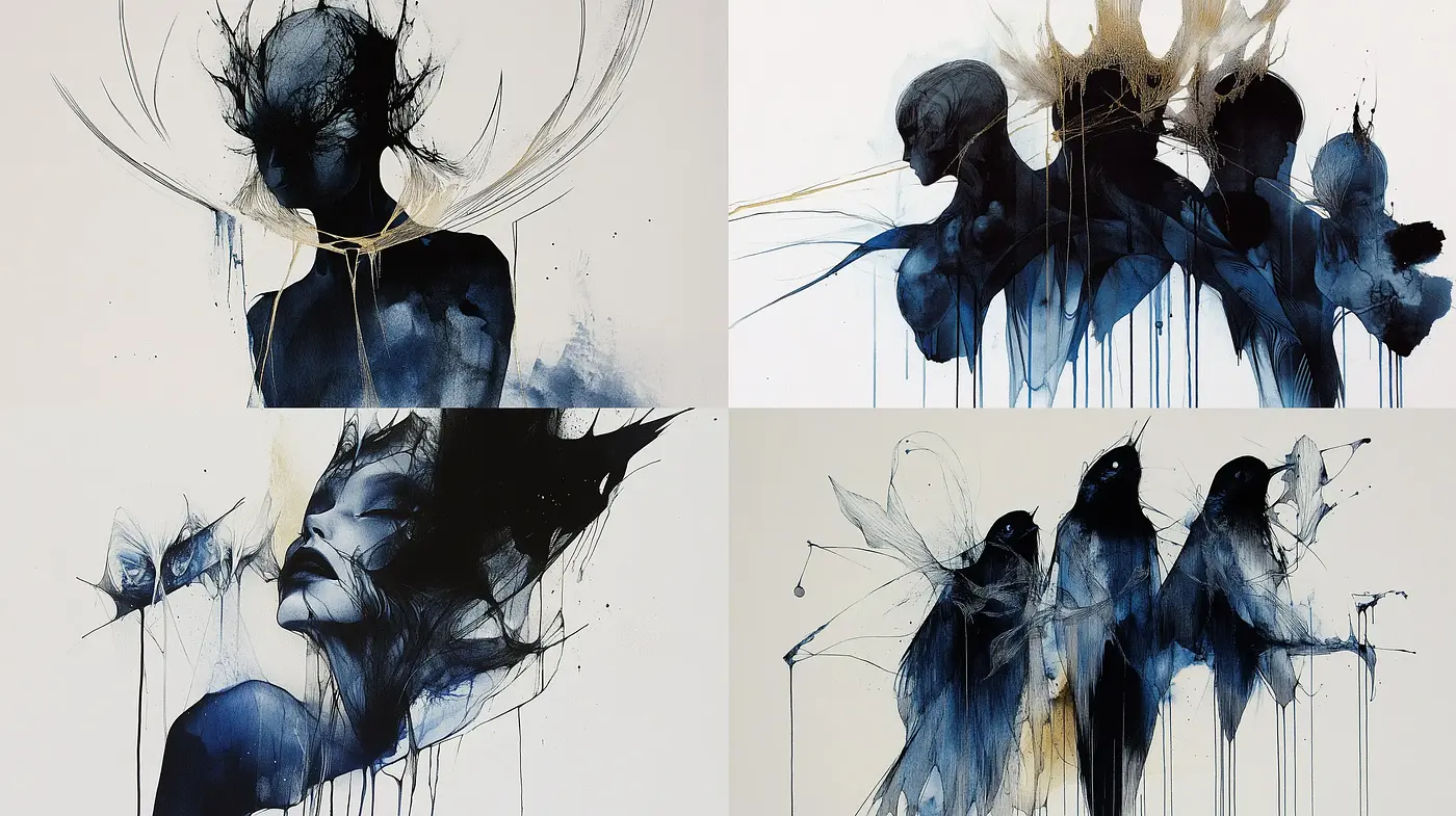 Ink-Splattered Ethereal Portraiture - Midjourney sref style