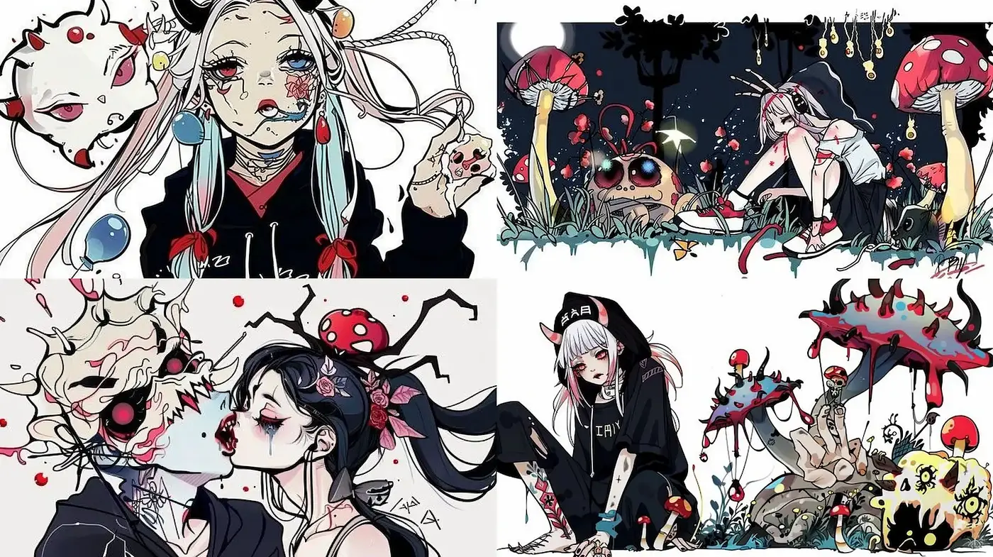 Surreal and Edgy Illustrations with Dark Fantasy Elements - Midjourney sref style