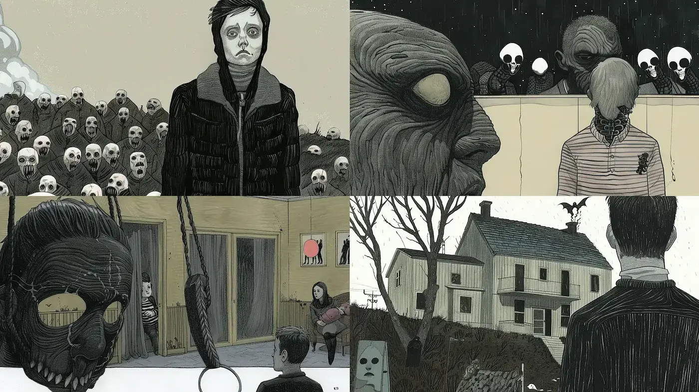 Eerie Monochrome Dreamscape: A Haunting Homage to Surreal Narratives - Midjourney sref style