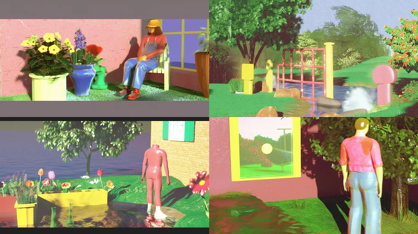 Neon Pastel Dreamscape: A Synthesis of Surrealist Gardens and Contemporary Vibrance - Midjourney sref style