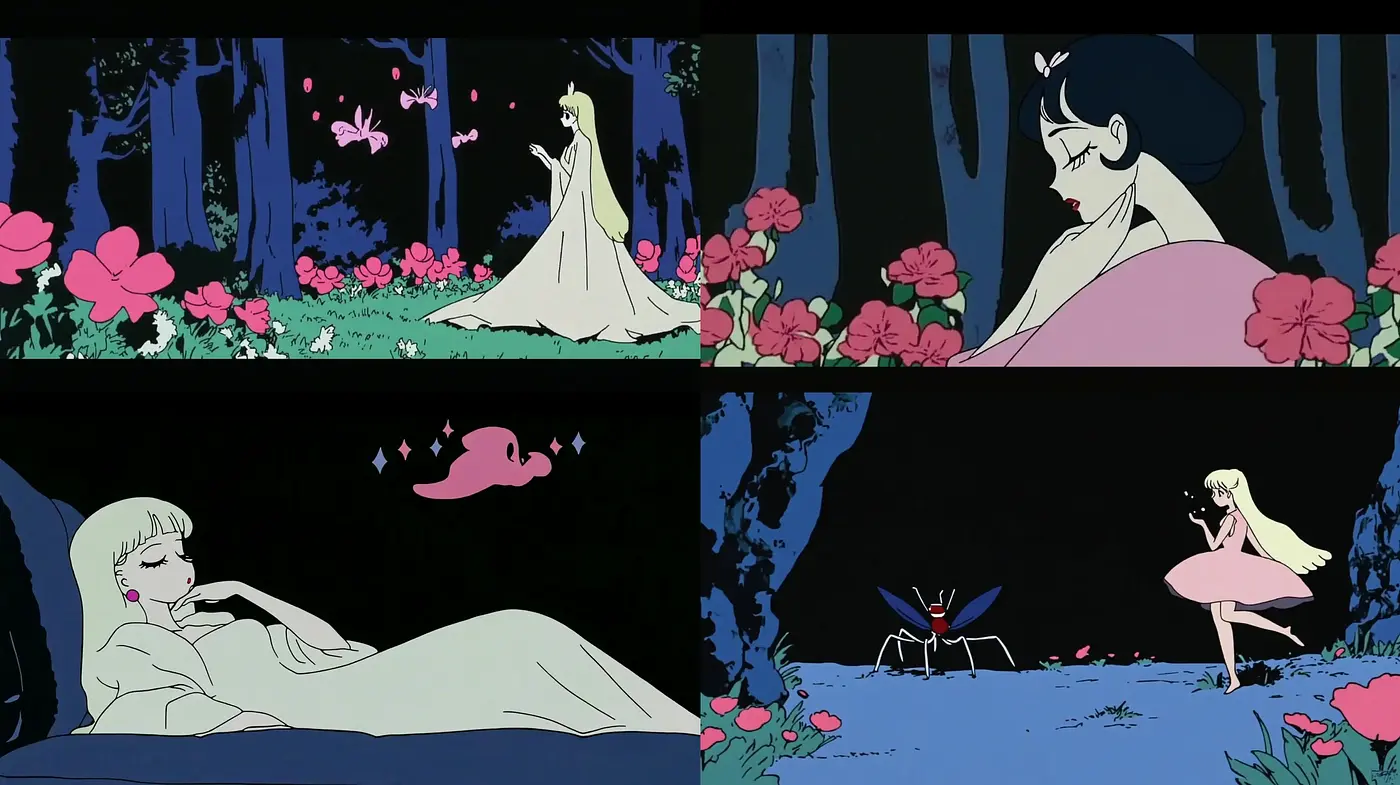 Ethereal Moonlit Blossoms: A Homage to Anime Elegance - Midjourney sref style
