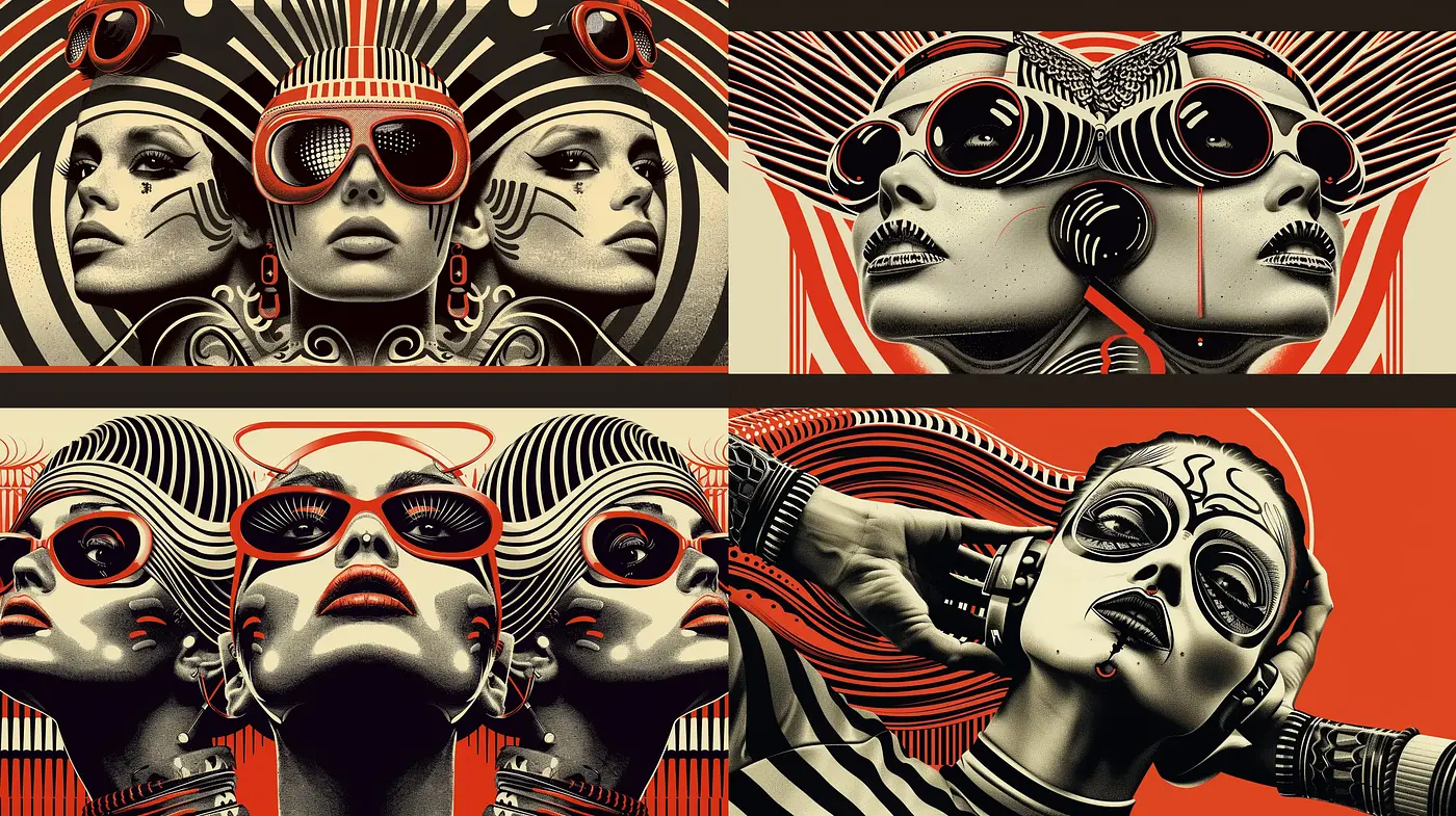 Retro Futuristic Radiance with a Monochromatic Twist - Midjourney sref style