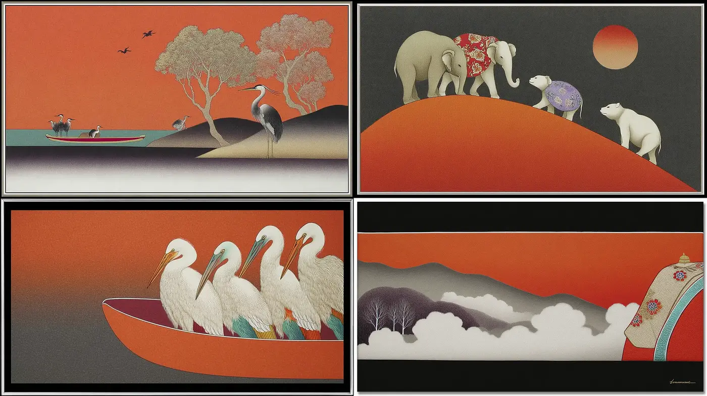Serene and Harmonious Landscape Illustrations with a Touch of Elegance - Midjourney sref style