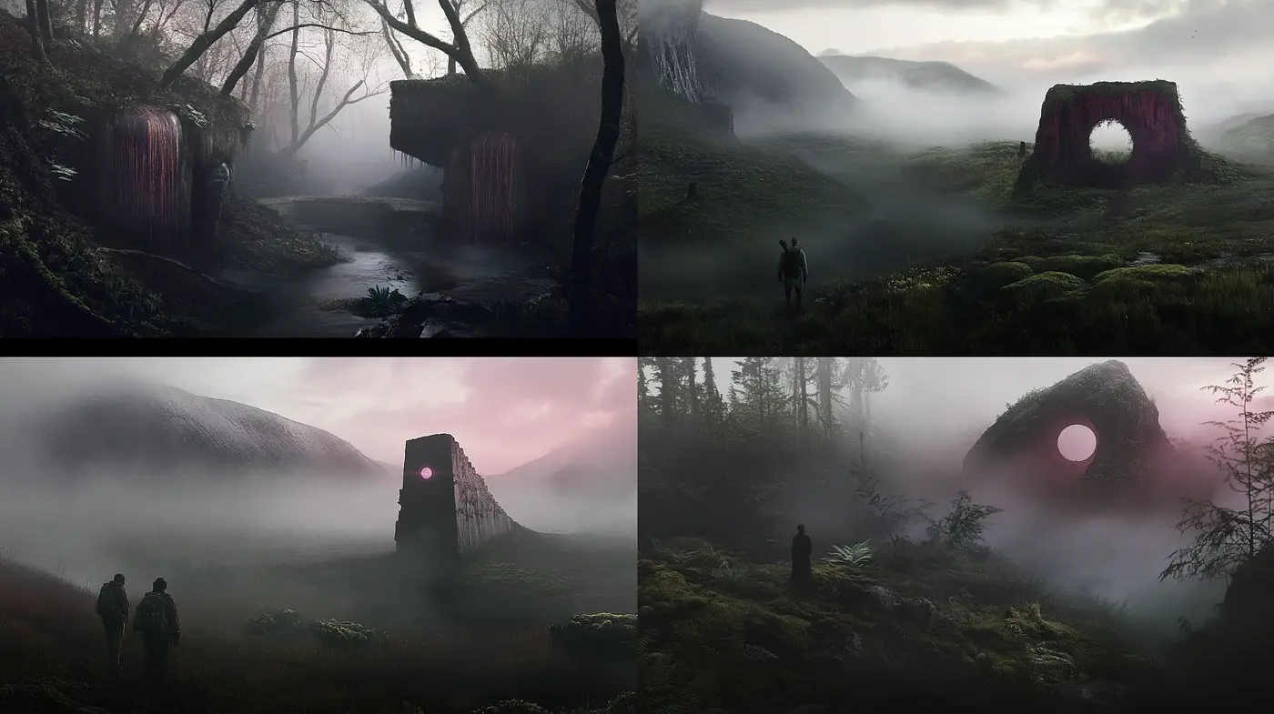 Ethereal Mist-Enshrouded Landscapes with a Surreal Touch - Midjourney sref style