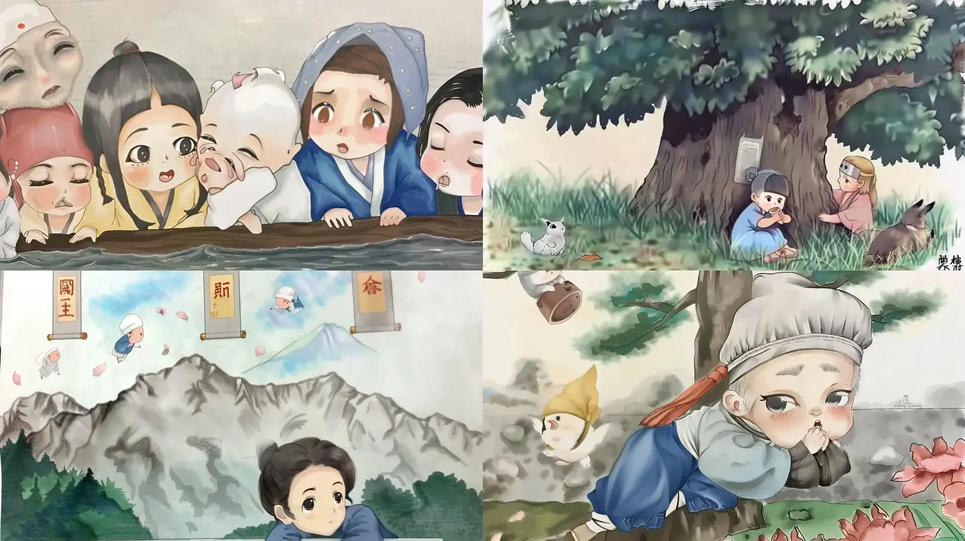 Whimsical Watercolor Storybook Harmony - Midjourney sref style