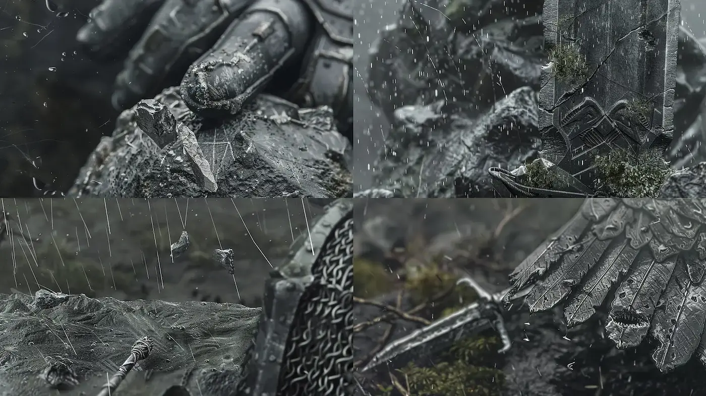 Dark and atmospheric detailing inspired by realism and fantasy aesthetics - Midjourney sref style