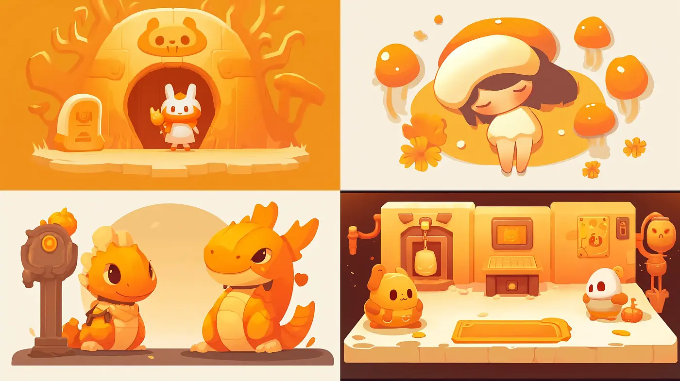 Whimsical Autumn Warmth in Stylized Digital Illustrations - Midjourney sref style