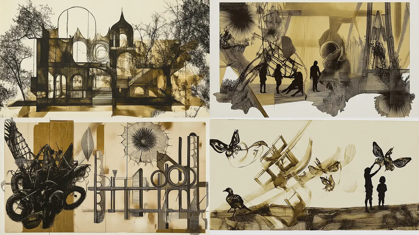 Ethereal Echoes of Sepia: Dream-Like Surrealist Vignettes - Midjourney sref style