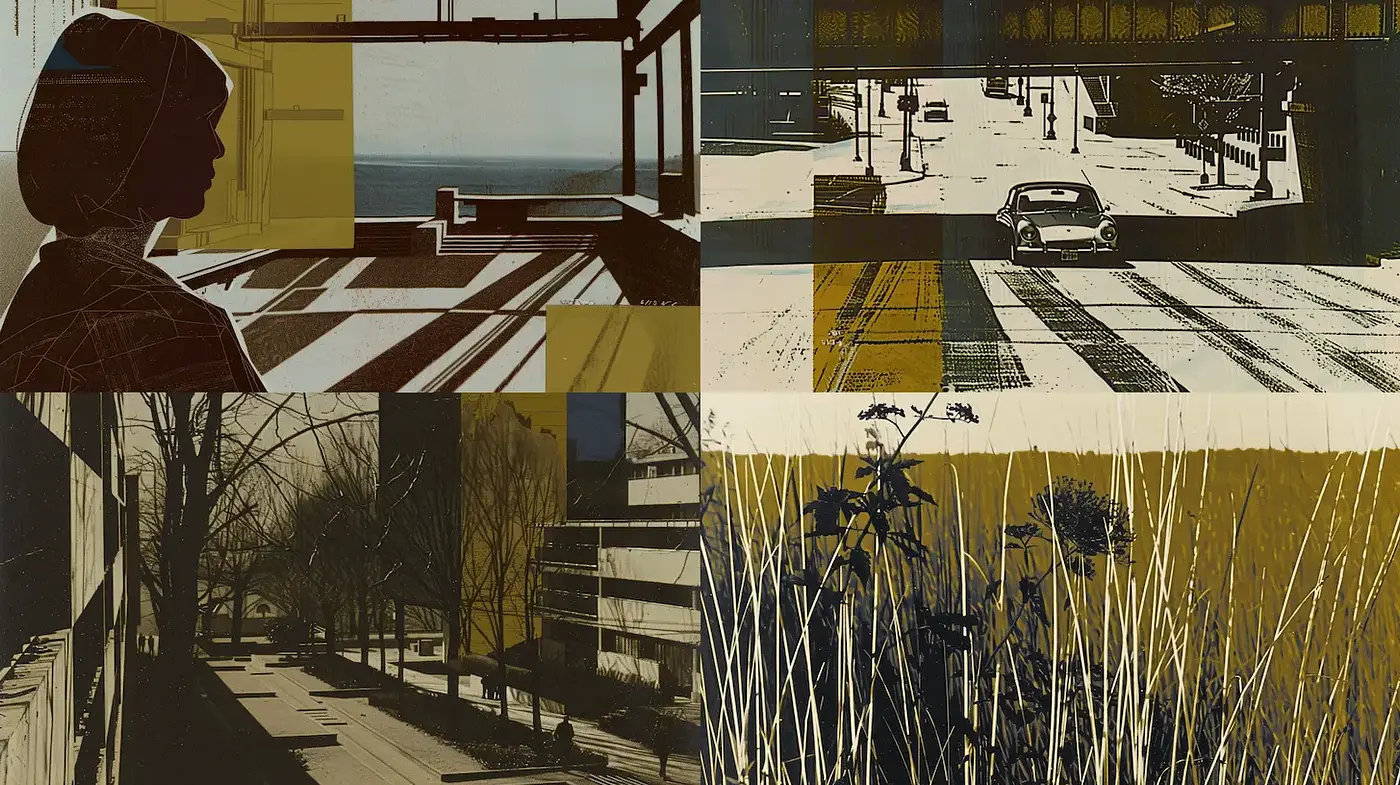 Melancholic Urban Aesthetics with a Touch of Mid-Century Modernism - Midjourney sref style