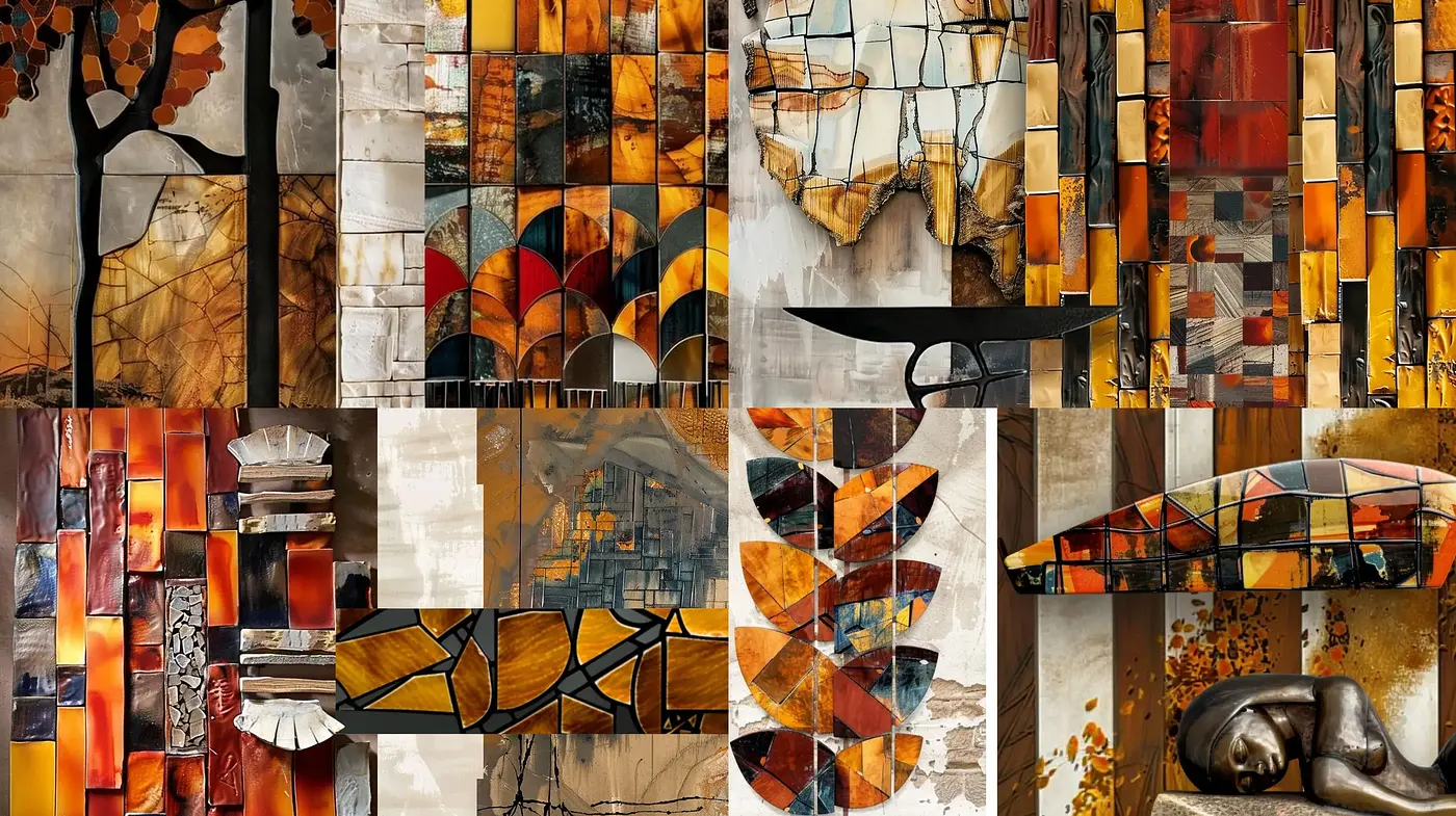 Abstract Mosaic of Warm Tones and Fragmented Memories - Midjourney sref style