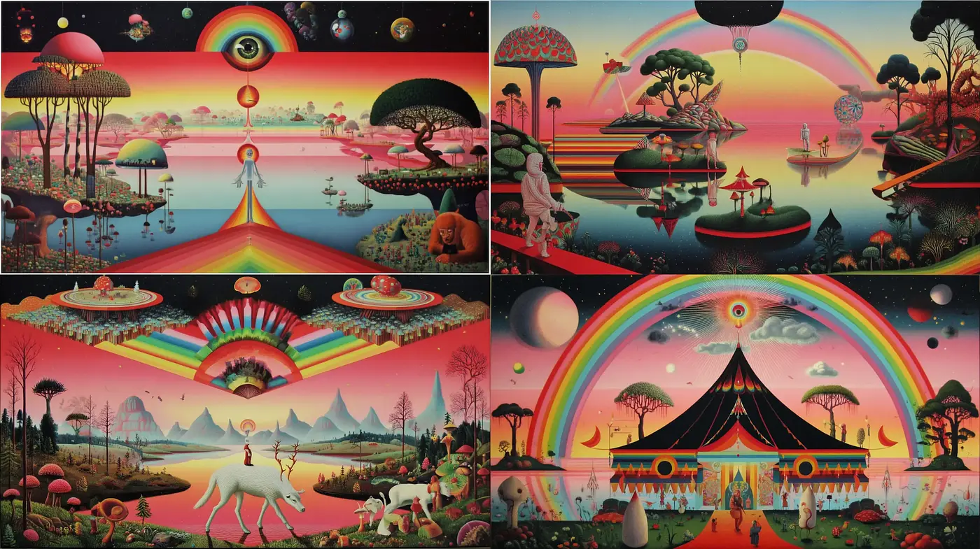 Surreal Landscapes with Ethereal Elements and Vibrant Colors - Midjourney sref style
