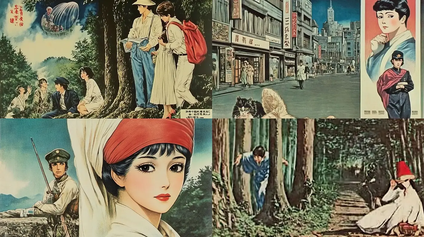 Stylized Nostalgic Portraits in Serene Settings - Midjourney sref style