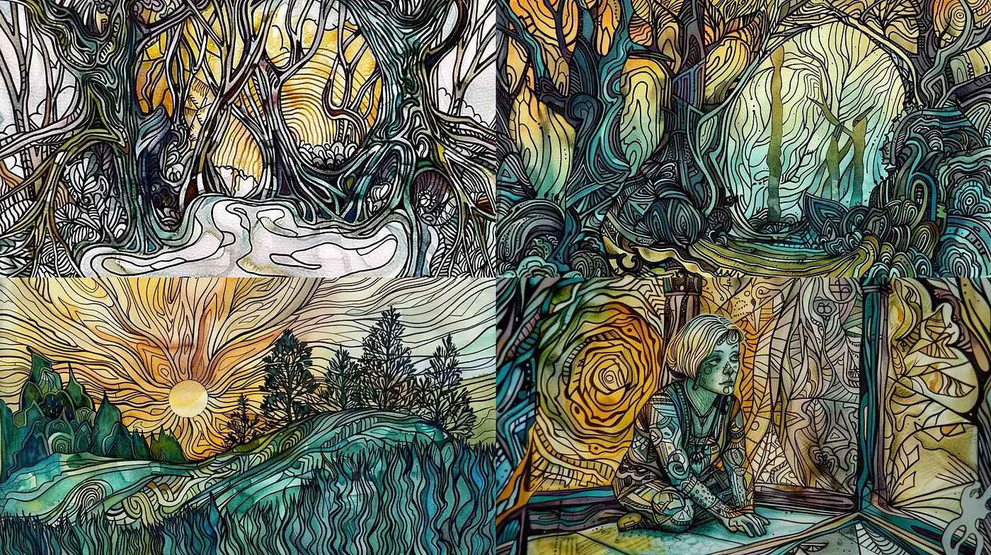 Surreal Visions in Stylized Nature: An Enigmatic Artistic Fusion - Midjourney sref style