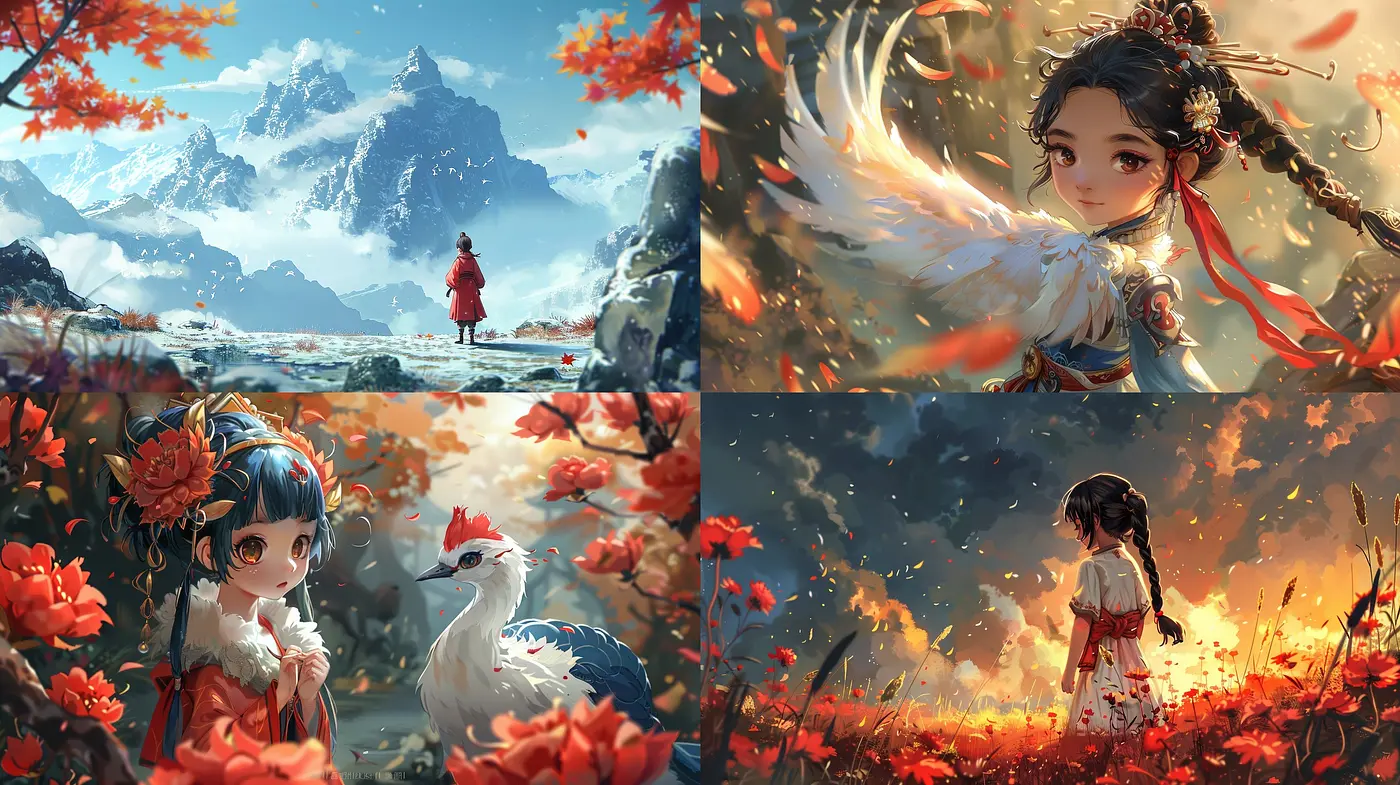 Ethereal Eastern Whimsy: A Fusion of Anime Inspiration and Vibrant Storybook Hues - Midjourney sref style