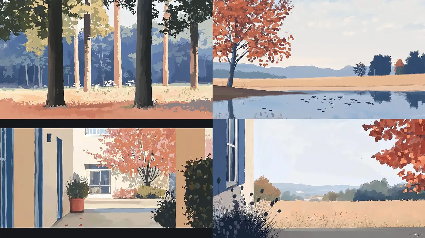 Autumnal Serenity in Stylized Digital Brushstrokes - Midjourney sref style
