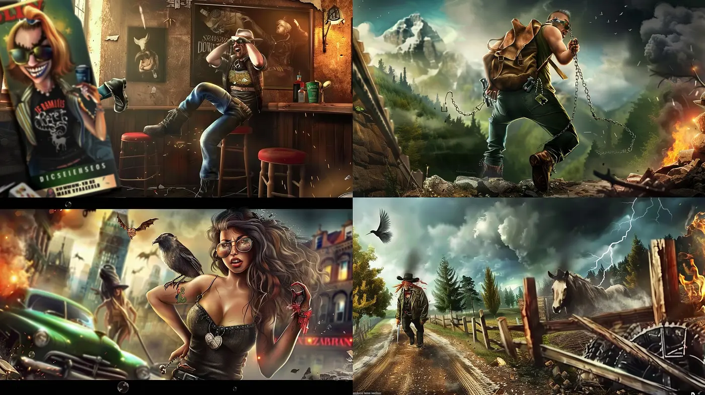 Vivid Cinematic Illustrations with Dynamic Adventure Themes and Rich Textures - Midjourney sref style
