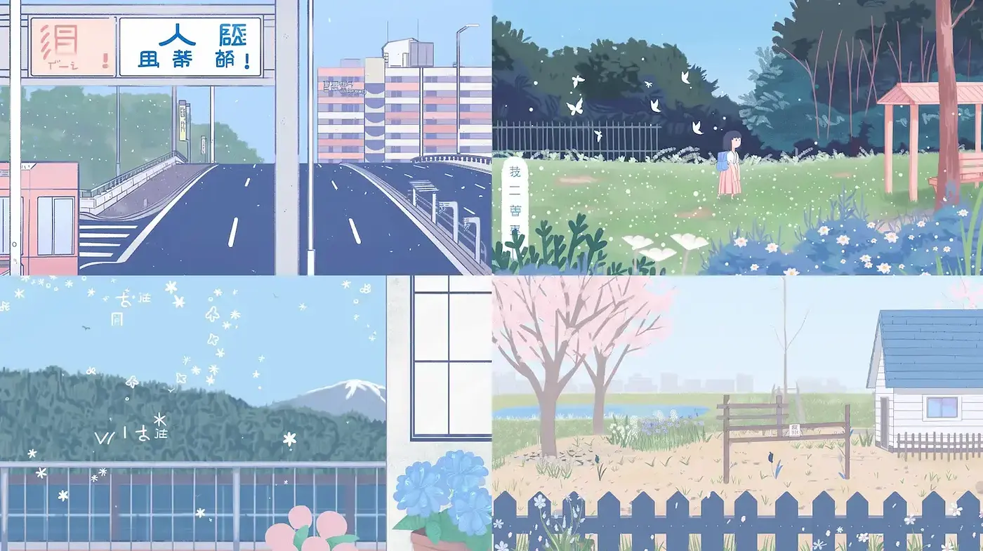Whimsical Landscape Illustrations with a Soft, Dreamlike Quality - Midjourney sref style