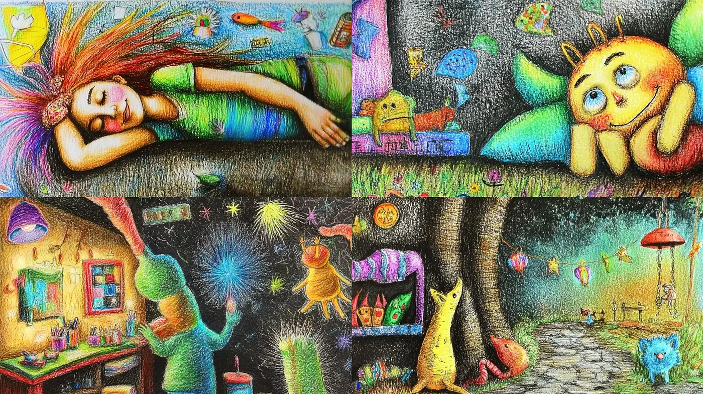 Kaleidoscopic Fantasy: A Fusion of Vivid Colors and Whimsical Textures - Midjourney sref style