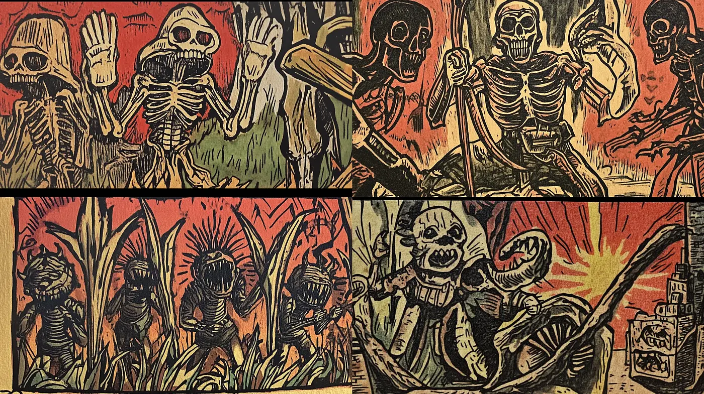Eerie Expressionist Woodcut Revival - Midjourney sref style