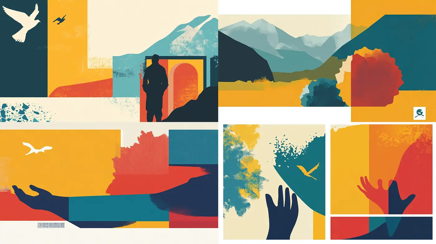 Stylized Abstracted Landscapes with Silhouetted Figures - Midjourney sref style
