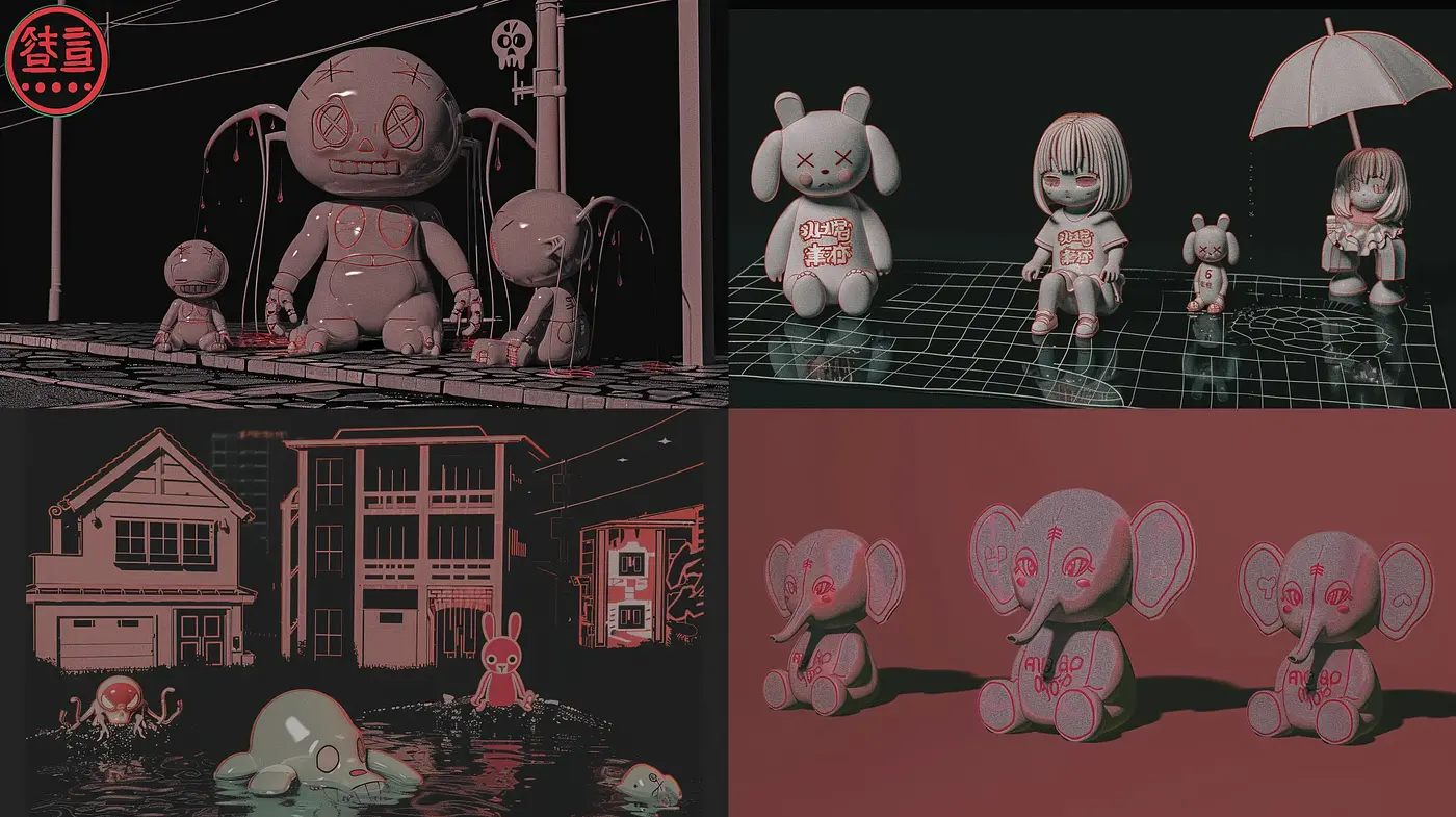 Monochromatic Crimson Dreamscape with Subtle Surrealism - Midjourney sref style