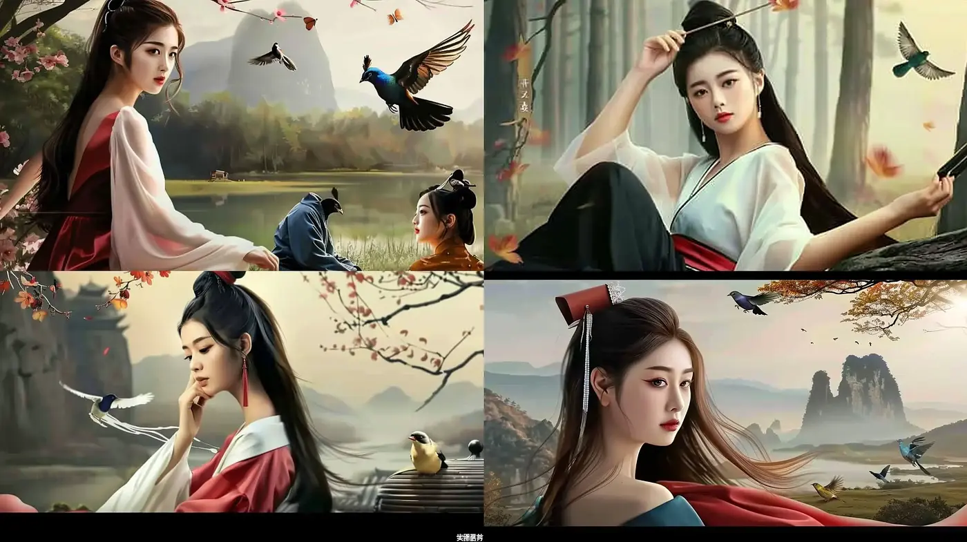 Serene Elegance: A Harmonious Blend of Traditional Eastern Motifs and Naturalistic Imagery - Midjourney sref style