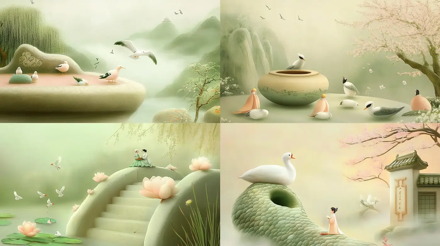 Tranquil Pastel Dreamscape with a Whimsical Touch - Midjourney sref style
