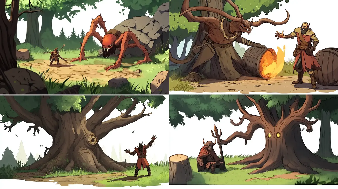Enchanted Forest Tales: A Vividly Textured and Dynamic Fantasy Illustration Series - Midjourney sref style