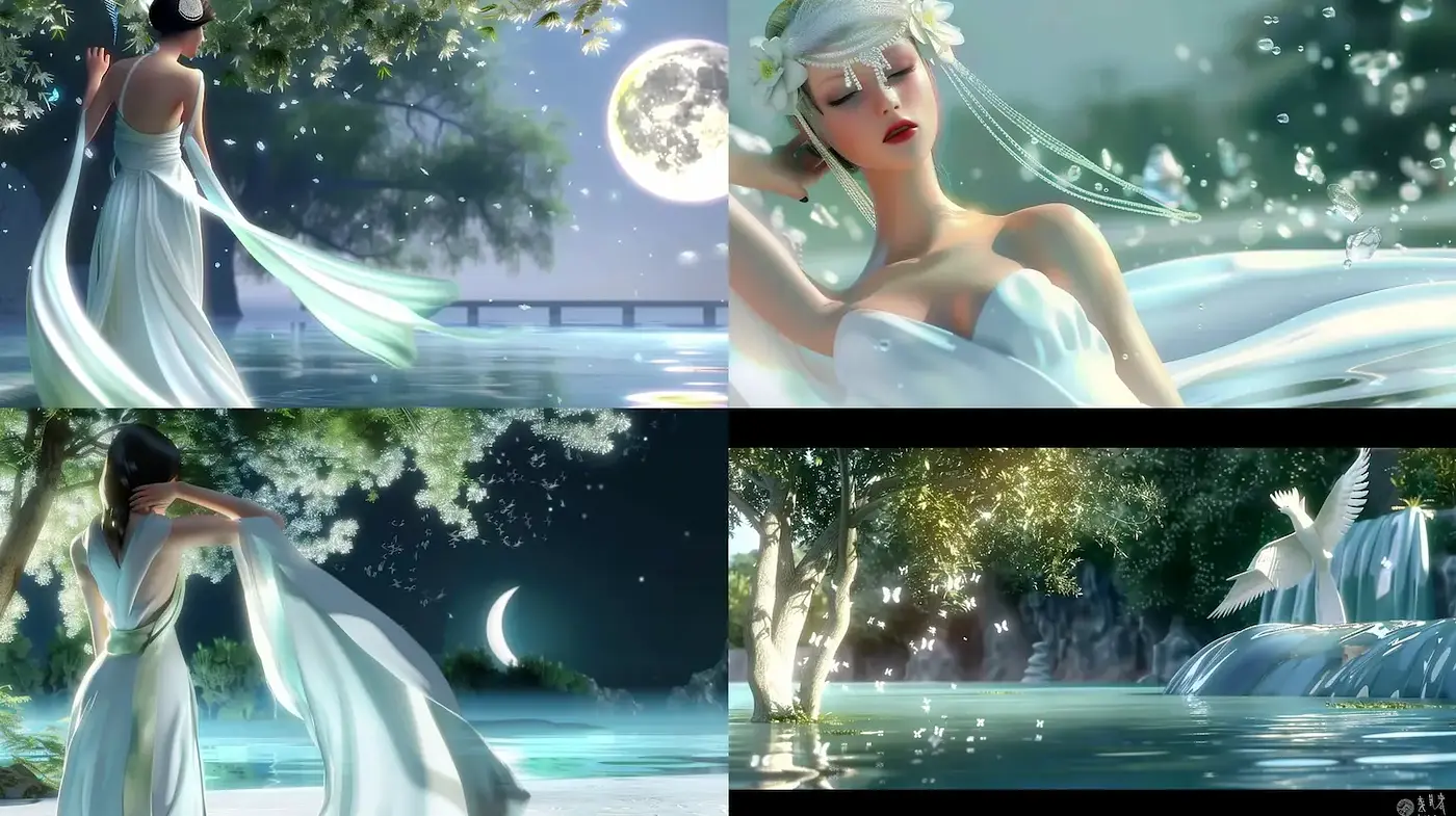 Serene and Ethereal Fantasy Landscapes Featuring Elegant Figures - Midjourney sref style