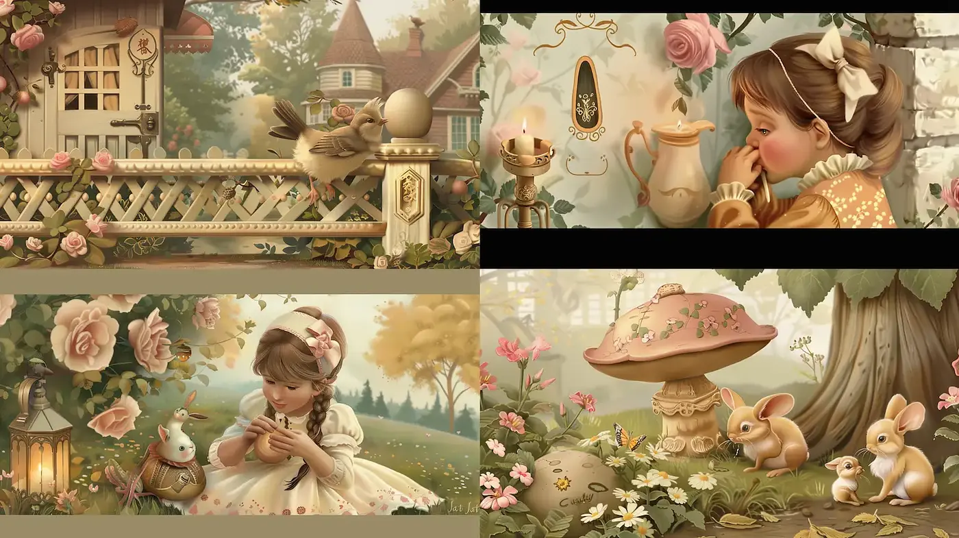 Charming Vintage Whimsy with Soft Earthy Tones Inspired by Fairy Tales - Midjourney sref style