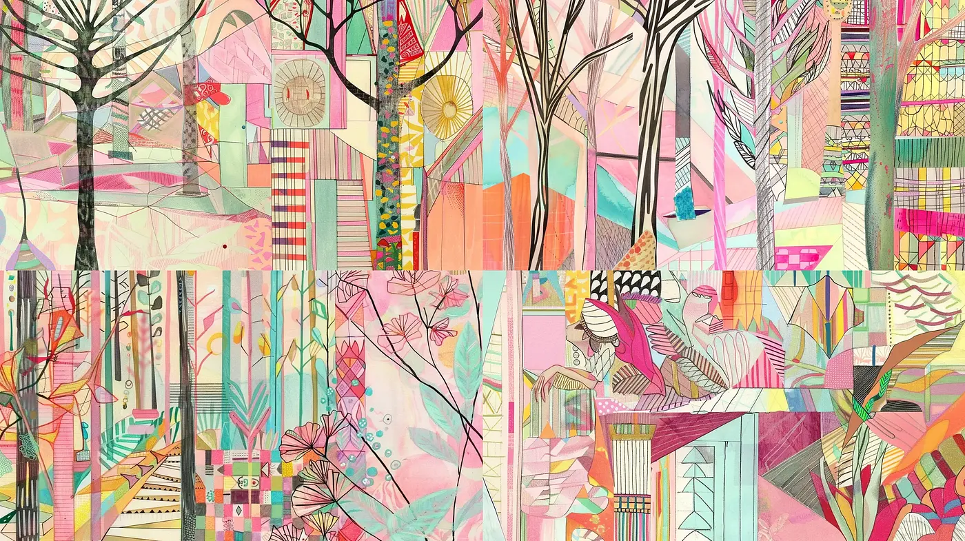 Kaleidoscopic Whimsy: A Fusion of Geometric Abstraction and Vibrant Storybook Illustration - Midjourney sref style