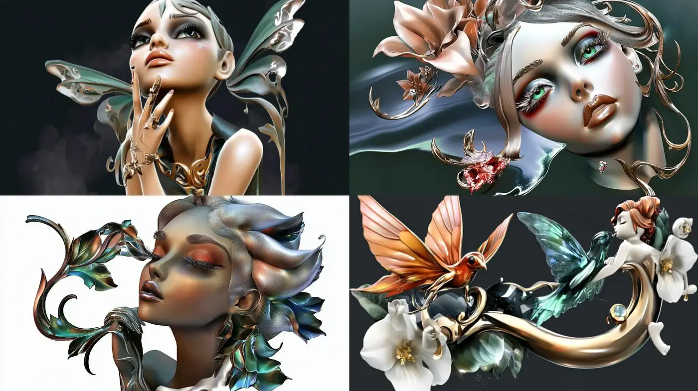 Ethereal Metallic Fantasy with a Surrealist Touch - Midjourney sref style